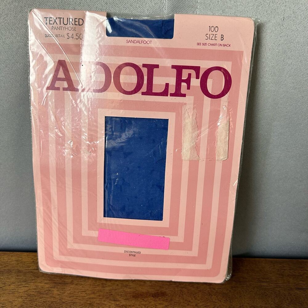 Womens NOS Vintage Adolfo Bright Blue Textured Sandalfoot Nylon Pantyhose Size B